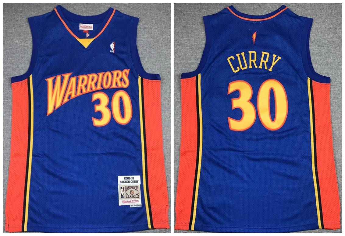 Men's Golden State Warriors #30 Stephen Curry Blue NBA 2009-10 Throwback Stitched Jersey